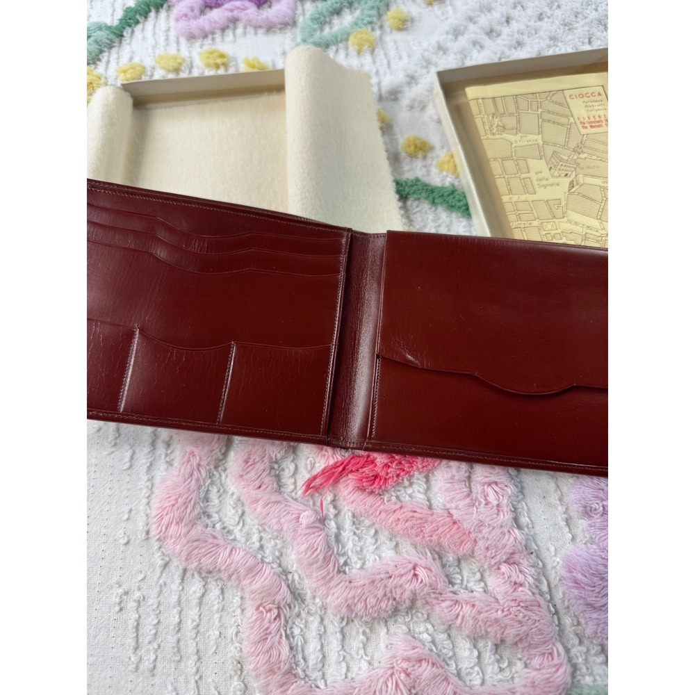 Vintage Ciocca  Leather Bifold Wallet Card Holder‎ Burgundy Italy Map Included - Picture 4 of 8
